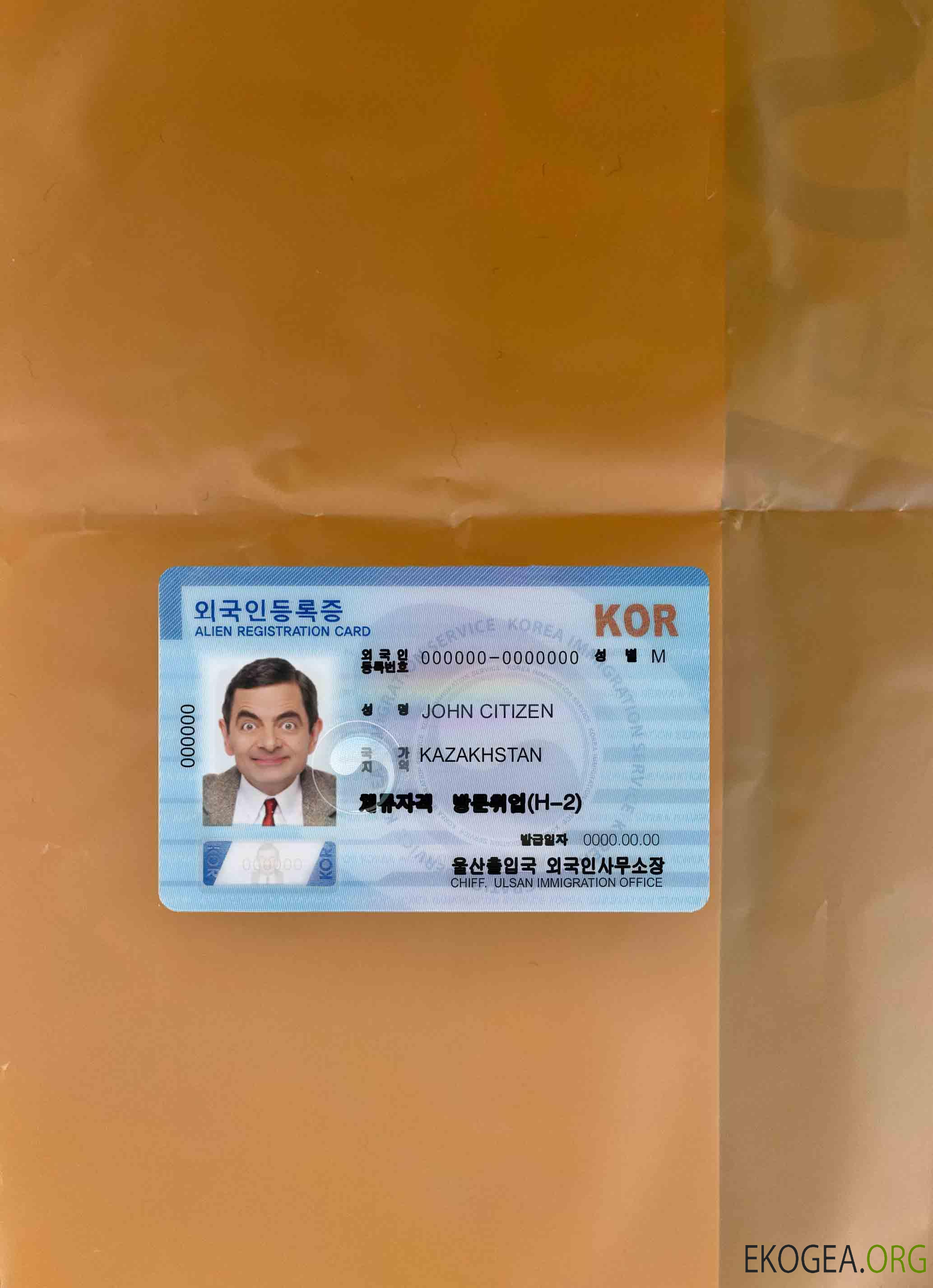 Modèle de carte d'enregistrement d'étranger sud coréen (ARC) photolook AVANT